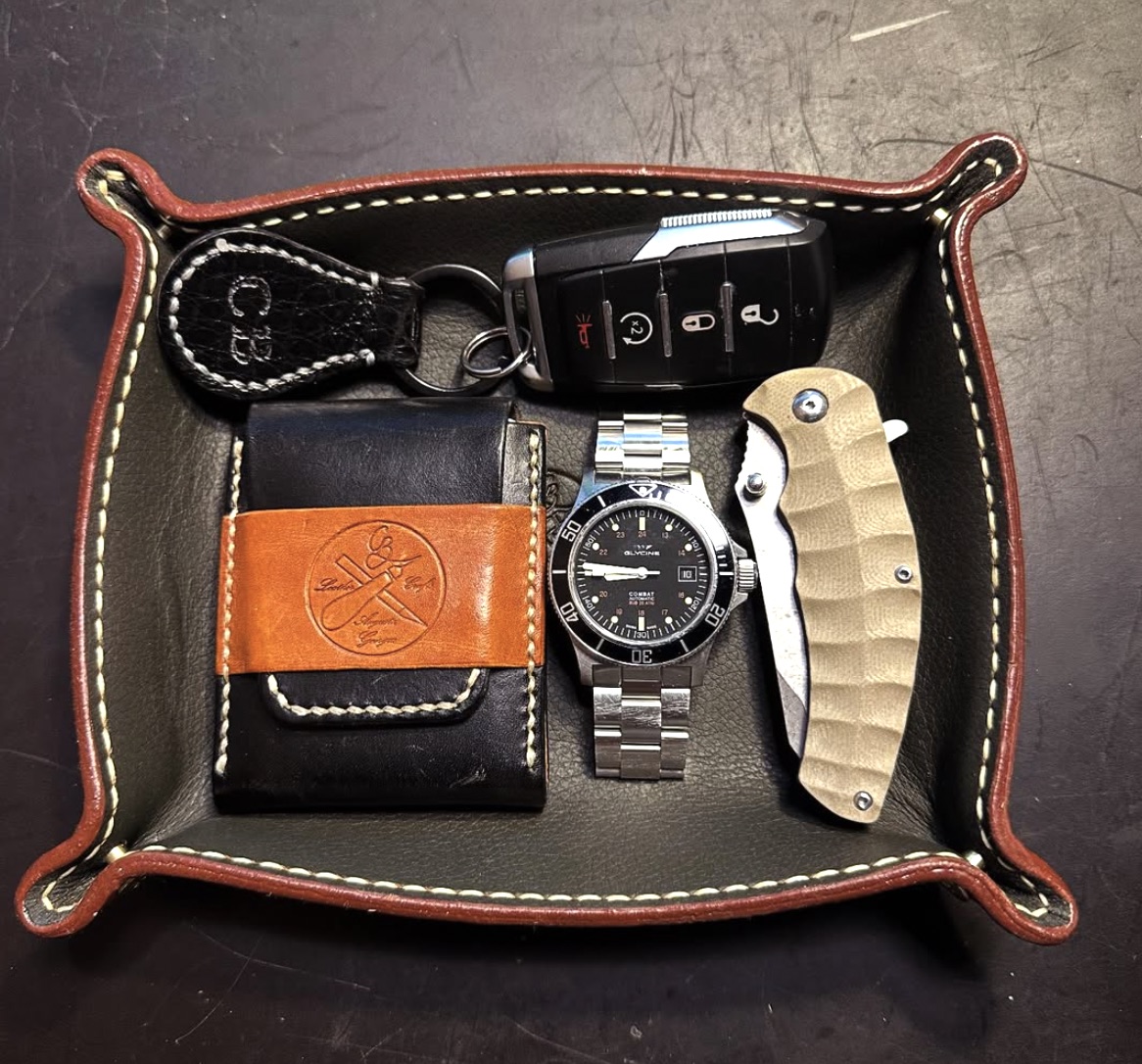 Handmade leather valet tray